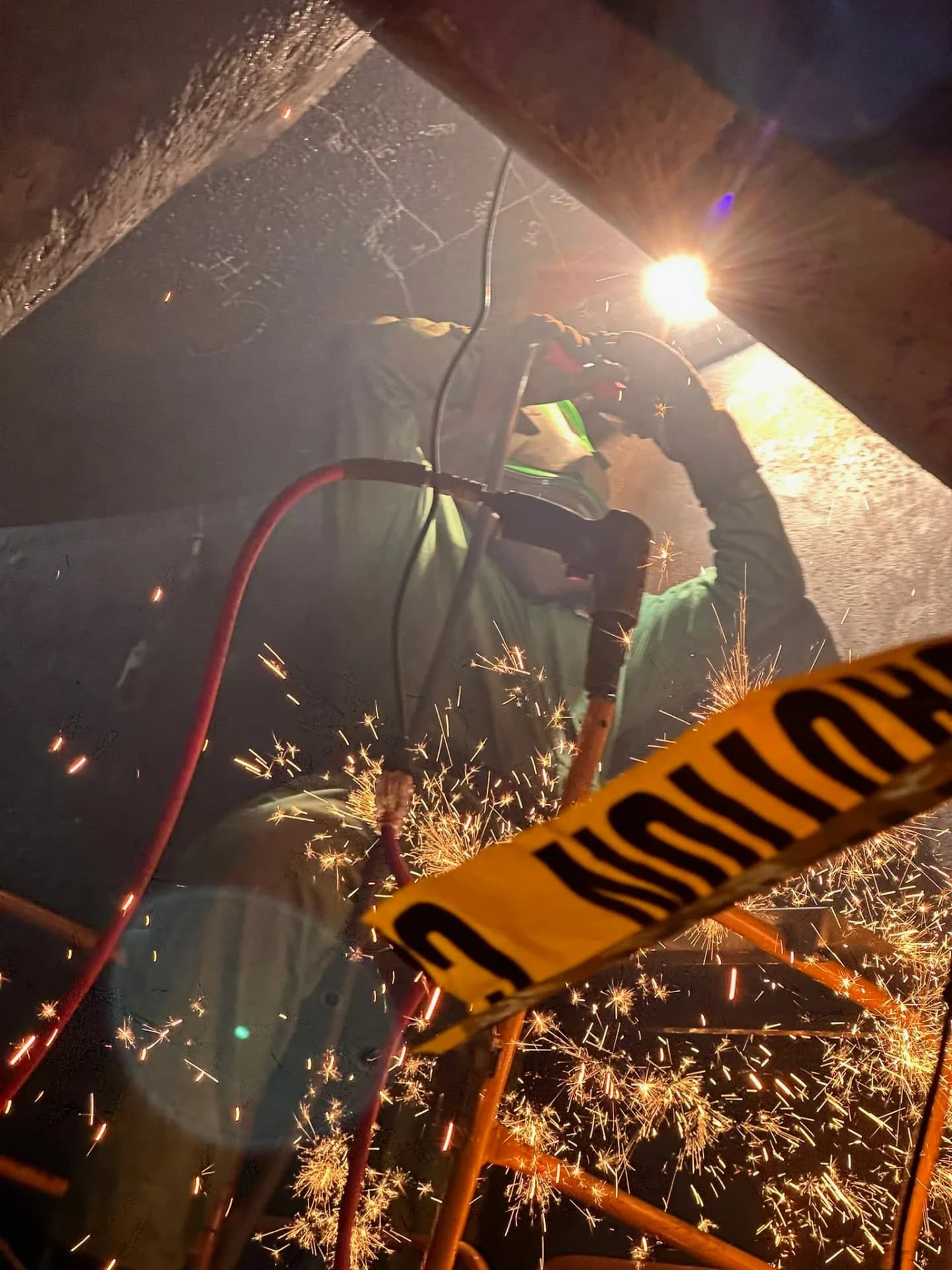 Cavitation repair work on a hydro turbine runner.